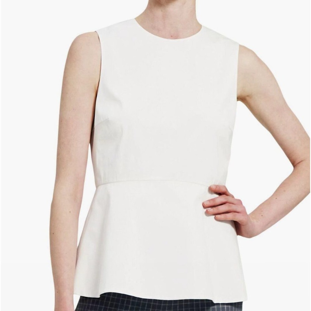 Theory‎ $215 Ivory Silk Nicella Modern Split Peplum Top Tank Blouse XS